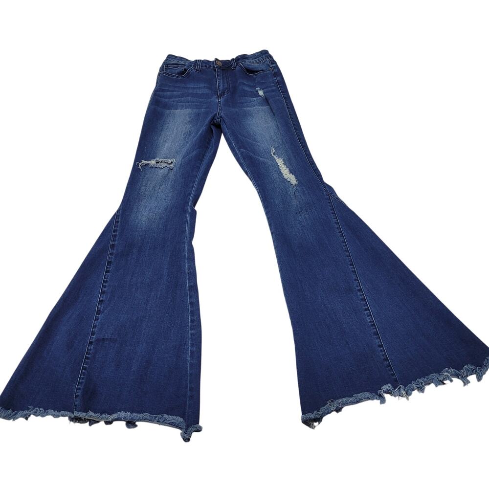 YMI Gigi fit high rise extreme fit and flare jeans boho raw hem cowgirl 9